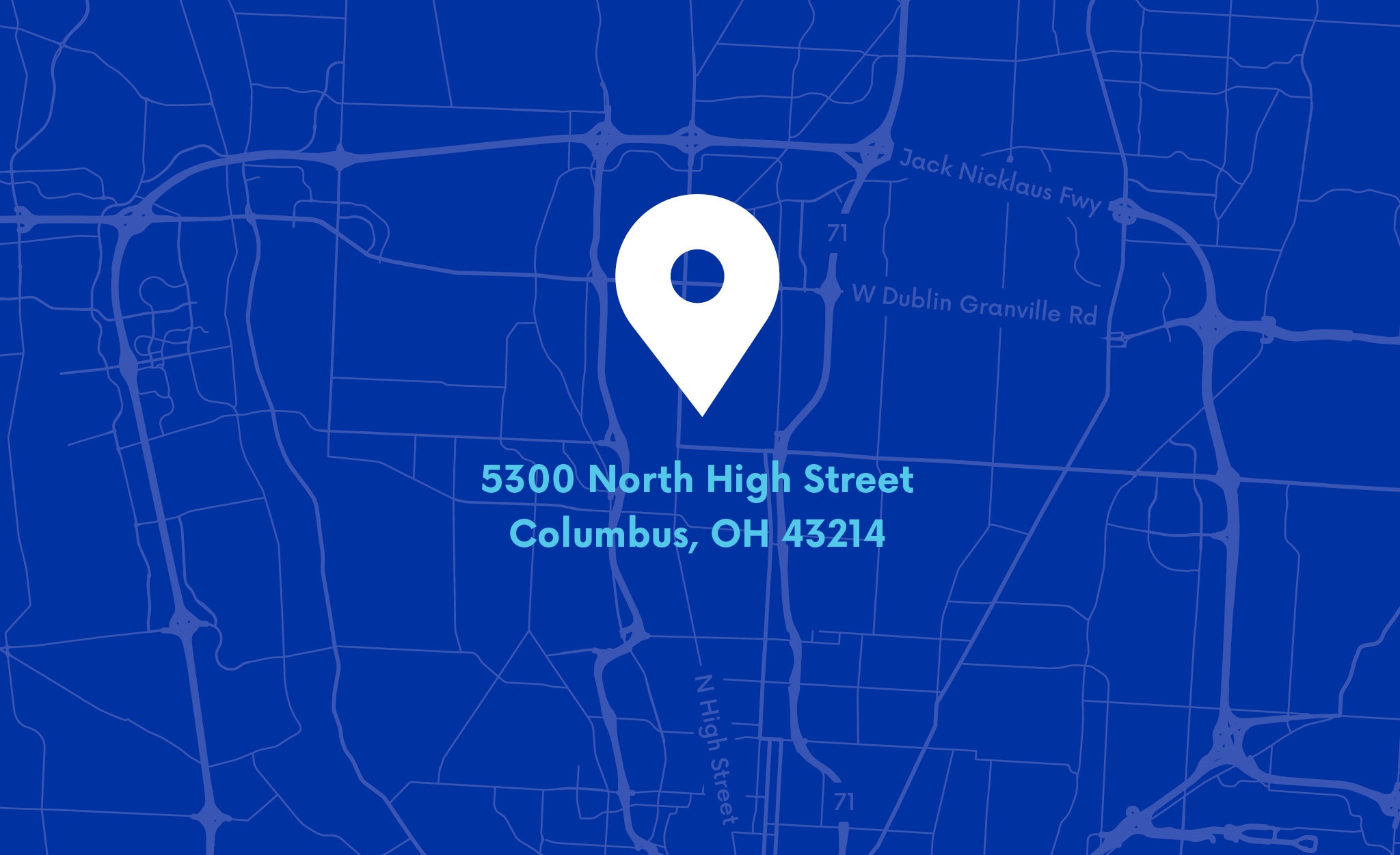 说明地图用大头针在大街5300号,43214年俄亥俄州哥伦布市